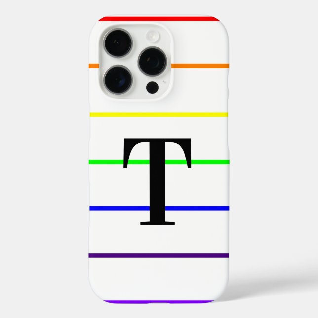 Monogramm Regenbogenstreifen iPhone 16 Pro Hülle (Rückseite)