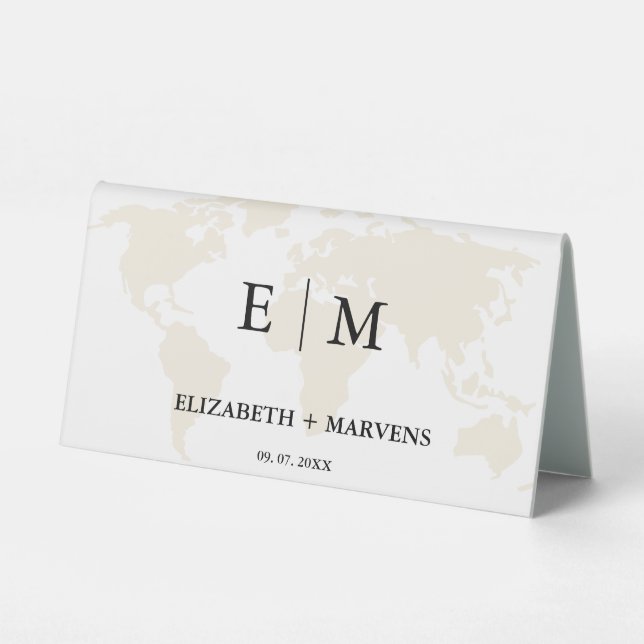 Monogramm Reiseziel thematische Hochzeit Tischaufsteller (Rückseite)