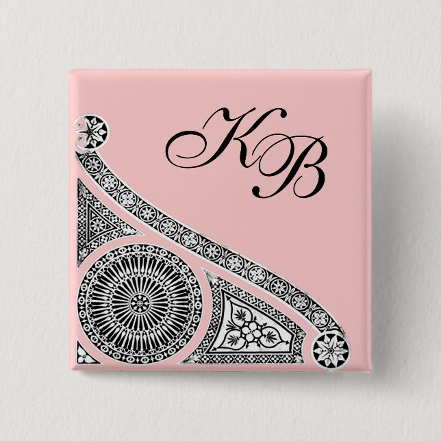 Monogramm RENAISSANCE Schwarz-weiß Pink Architectu Button (Vorderseite)