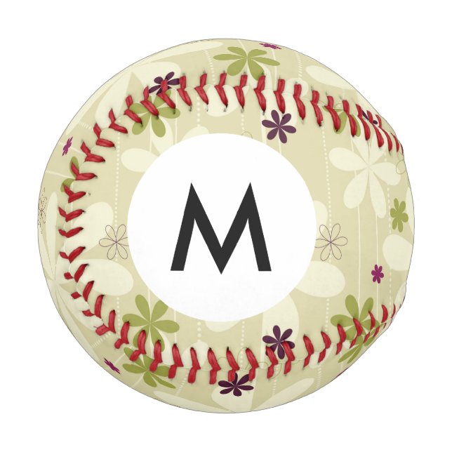 Monogramm Retro-Blumenhintergrund Baseball (Vorderseite Links)