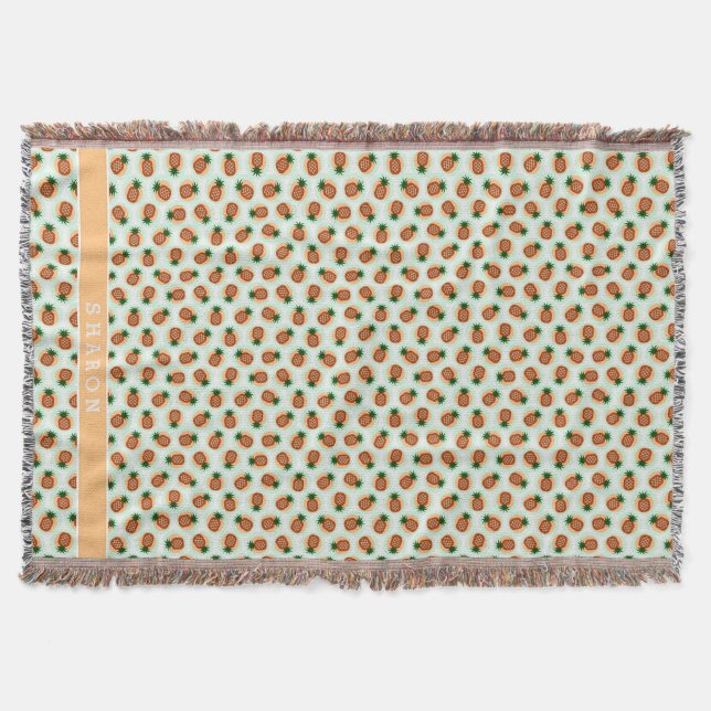 Monogramm Retro-braune und minze Ananas Decke (Vorderseite)