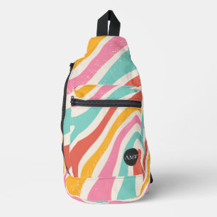 Monogramm Retro-Farbige Wellenstreifen Crossbody Bag