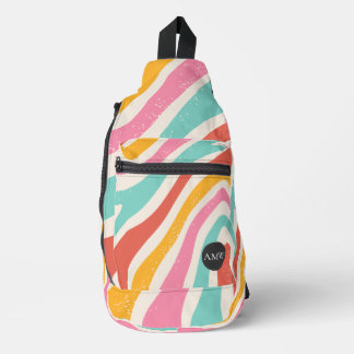 Monogramm Retro-Farbige Wellenstreifen Crossbody Bag