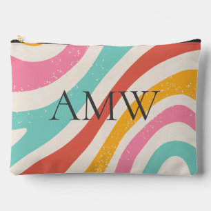 Monogramm Retro-Farbige Wellenstreifen-Reißverschl Zubehörtasche