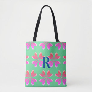 Monogramm Retro florengrün pink Tasche