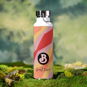 Monogramm Retro Hippie 70er Jahre Rosa Geometrisch Trinkflasche