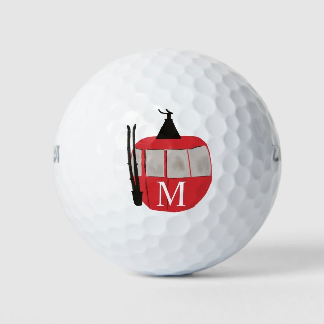 Monogramm Retro Rote Skilift Personalisiert Golfball (Vorderseite)