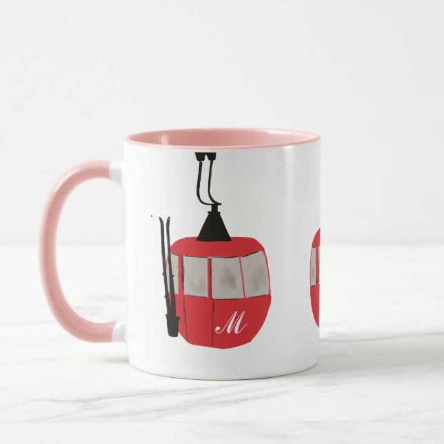 Monogramm Retro Rote Skilift Personalisiert Tasse (Links)