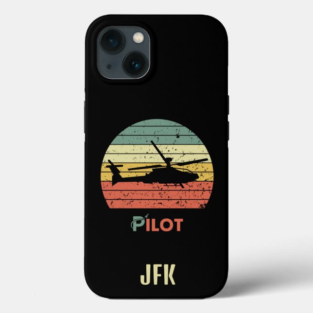 Monogramm, Retro Sunset, Hubschrauberflugzeug Case-Mate iPhone Hülle (Rückseite)