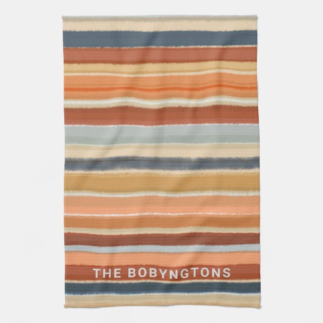 Monogramm Retro Vintager 70er Boho Streifen farbig Geschirrtuch (Vertikal)