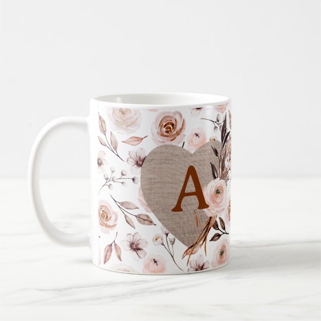 Monogramm Retro-Wasserfarbe-Blumenmuster Kaffeetasse (Links)