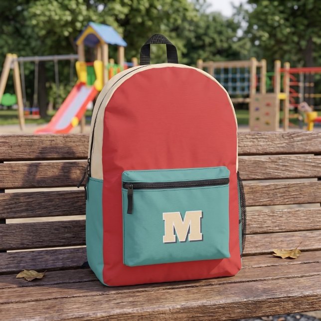 Monogramm Retroorange und blau Bedruckter Rucksack (Von Creator hochgeladen)