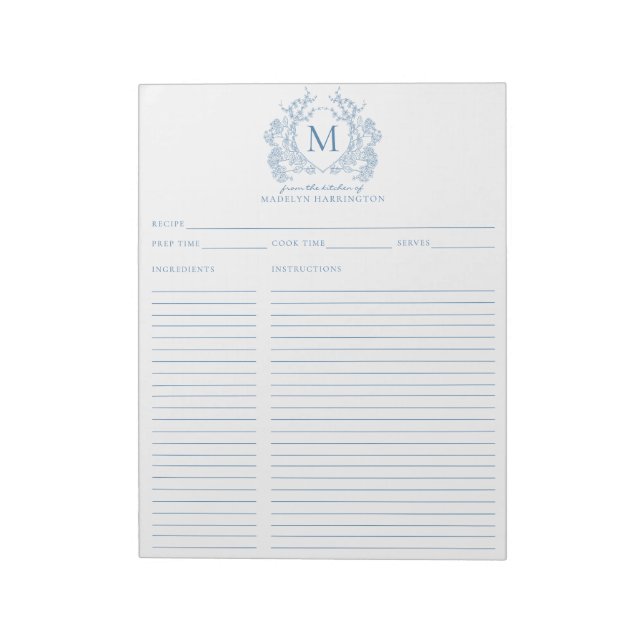 Monogramm Rezept für das Blaue Wappen Notizblock (Rotiert)