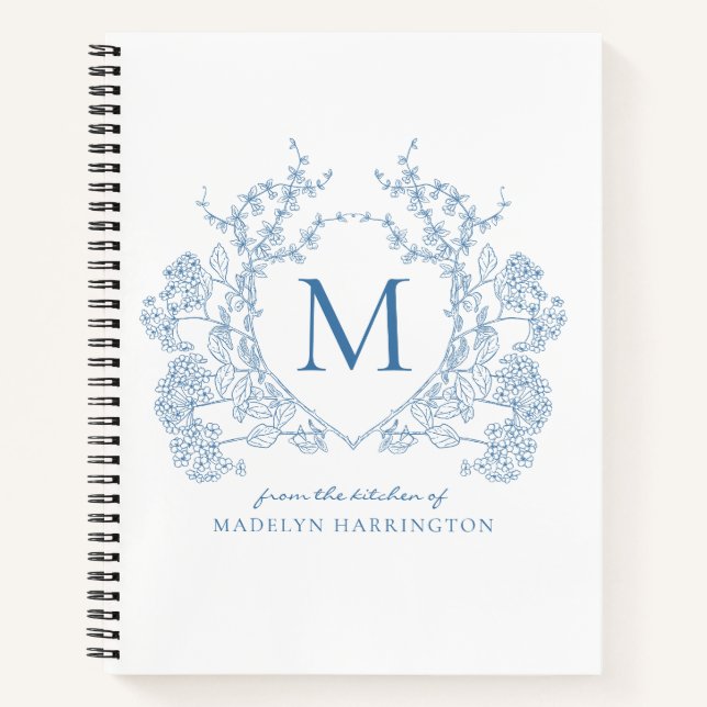 Monogramm Rezept für das Blaue Wappen Notizbuch (Vorderseite)