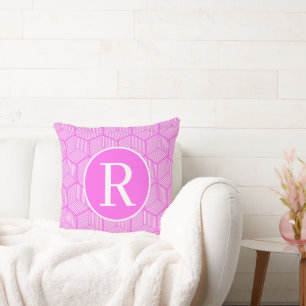 Monogramm RF Klassischer Serif Rosa Strippenkuben Kissen