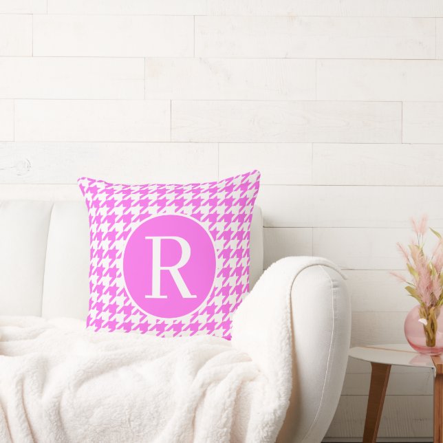 Monogramm RF Klassisches Serif-rosa Hahnentrittmus Kissen (Liege)
