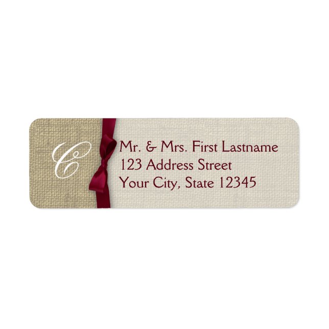 Monogramm Ribbon und Burlap Cranberry (Vorne)