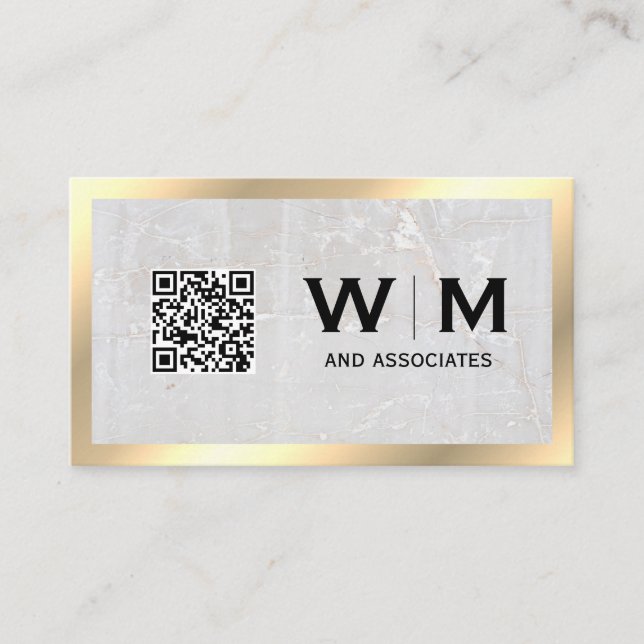 Monogramm | Rock Slate | Goldgrenze | QR-Code Visitenkarte (Vorderseite)