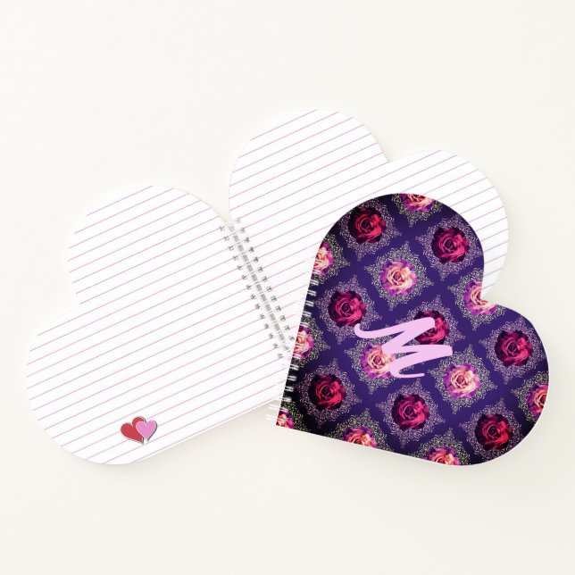 Monogramm Romantische Violette Rose Liebe Notizbuch (Innenseite)
