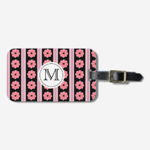 Monogramm-rosa Band auf schwarzem Gepäckanhänger