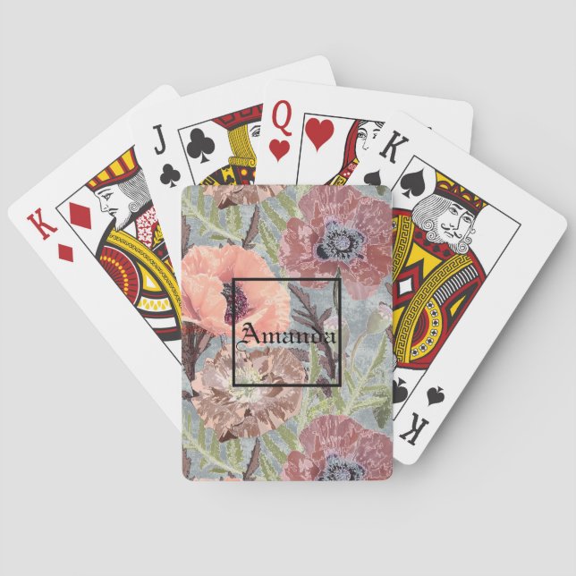 Monogramm rosa Blume Spielkarten (Rückseite)