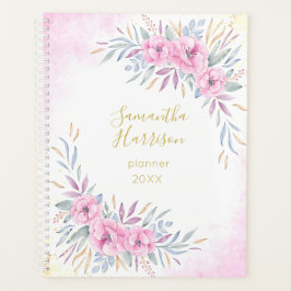 Monogramm Rosa Blume Wasserfarben Elegant Groß Planer