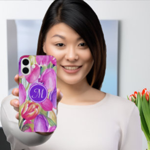 Monogramm Rosa Blumen iPhone 16 Plus Hülle
