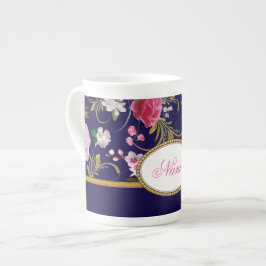 Monogramm-rosa Blumen Prozellantasse