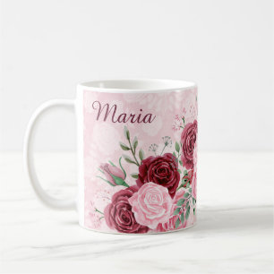 Monogramm Rosa Blumenmuster Kaffeetasse