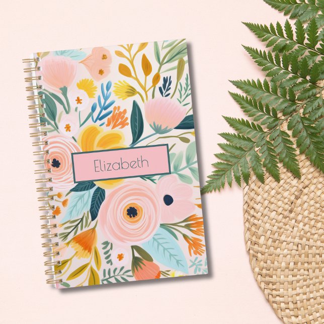 Monogramm Rosa Blütenpinsel Botanische Wasserfarbe Planer (Monogrammed Blush Pink Watercolor Floral Botanical Yearly Planner. Any start date)