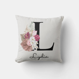 Monogramm Rosa Boho Blumen Initiale L Kissen