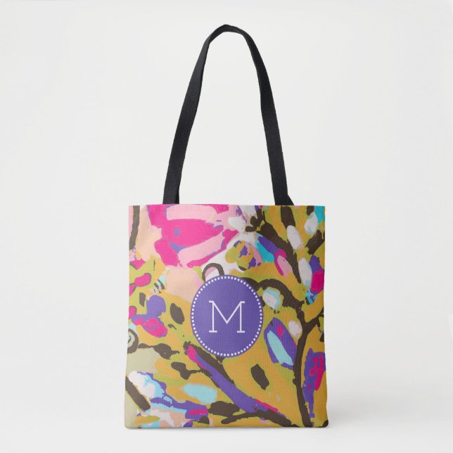 Monogramm | rosa Boho Blumeni Tasche (Vorderseite)