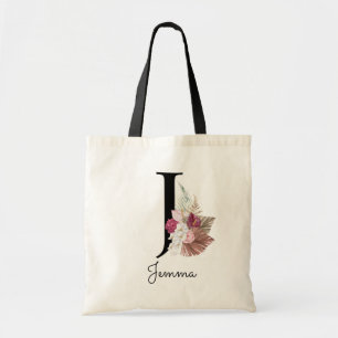 Monogramm Rosa Boho Mädchen Blumen Initial J Tragetasche