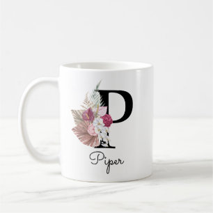 Monogramm Rosa Boho Mädchenhaft Florales Anfangs-P Kaffeetasse
