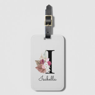 Monogramm Rosa Boho Mädchenhaft Florales Initial I Gepäckanhänger