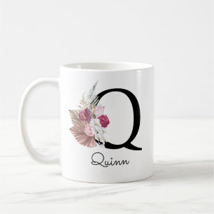 Monogramm Rosa Boho Mädchenhaft Florales Initial Q Kaffeetasse