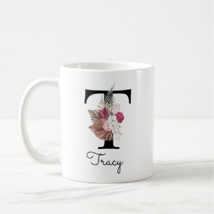 Monogramm Rosa Boho Mädchenhaftes Florales Anfangs Kaffeetasse