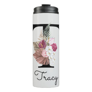 Monogramm Rosa Boho Mädchenhaftes Florales Anfangs Thermosbecher