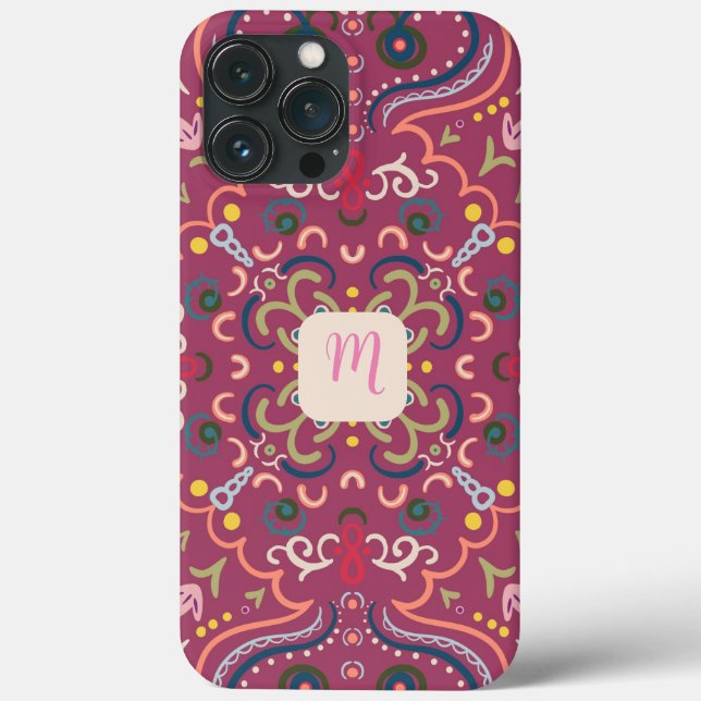 Monogramm Rosa & Bunt  Case-Mate iPhone Hülle (Rückseite)