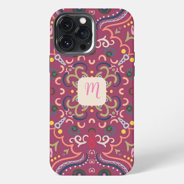 Monogramm Rosa & Bunt  iPhone 13 Pro Max Hülle (Rückseite)
