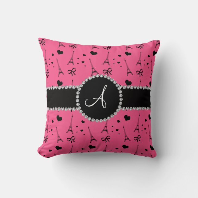 Monogramm-Rosa-Eiffelturm Kissen (Vorderseite)