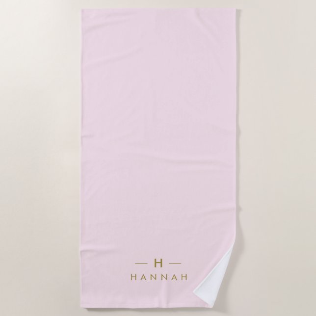 Monogramm Rosa | Elegantes Gold Minimalistisch Strandtuch (Vorderseite)