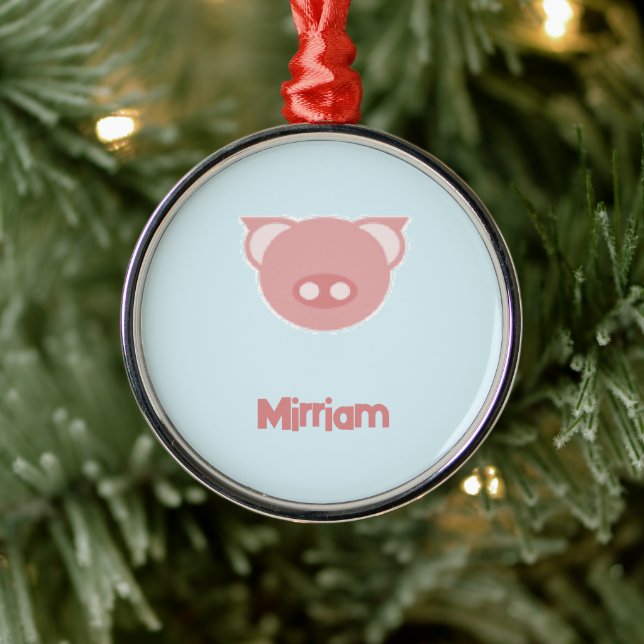 Monogramm rosa Ferkel auf blau Ornament Aus Metall (Baum)
