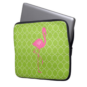 Monogramm-rosa Flamingo Limones grünes Quatrefoil Laptopschutzhülle