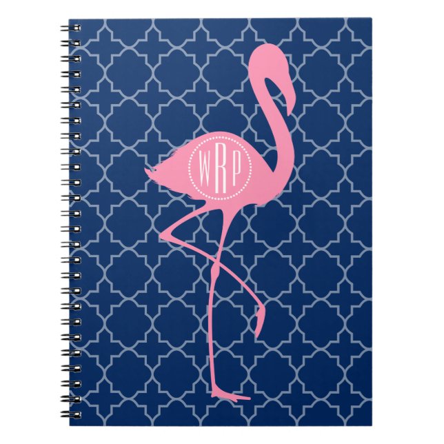 Monogramm-rosa Flamingo-Marine Quatrefoil Notizblock (Vorderseite)