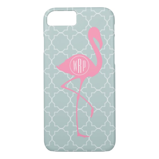 Monogramm-rosa Flamingo + Quatrefoil Case-Mate iPhone Hülle (Rückseite)