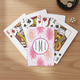 Monogramm Rosa Floral Spielkarten