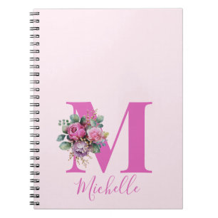 Monogramm Rosa Florale Wasserfarbe Initiale Name Notizblock