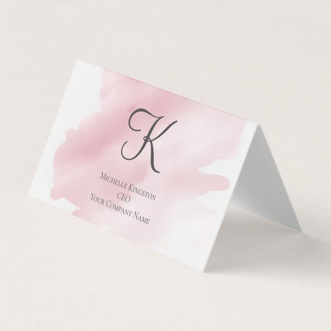 Monogramm Rosa für ihren wasserfarbigen Wash Falte Visitenkarten (Vorderseite)