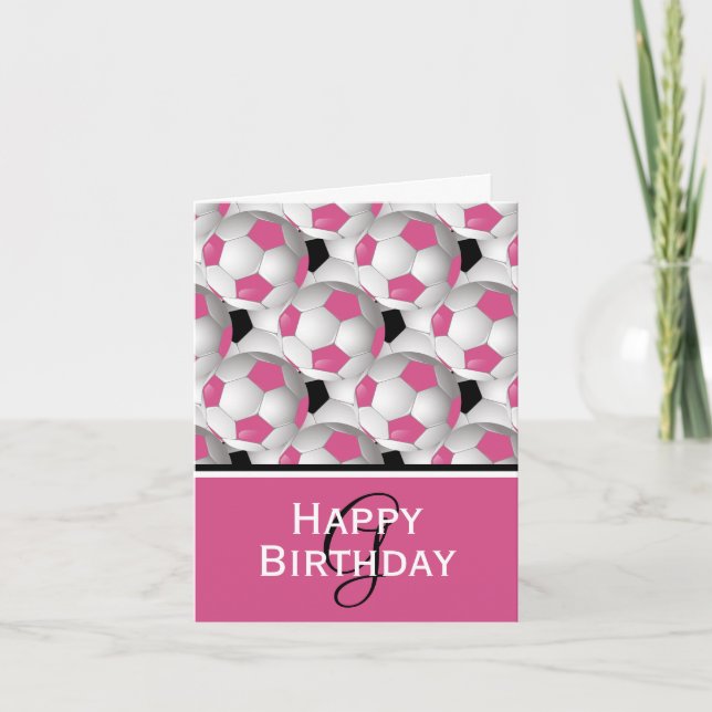Monogramm-rosa Fußball-Muster-alles Gute zum Karte (Vorderseite)